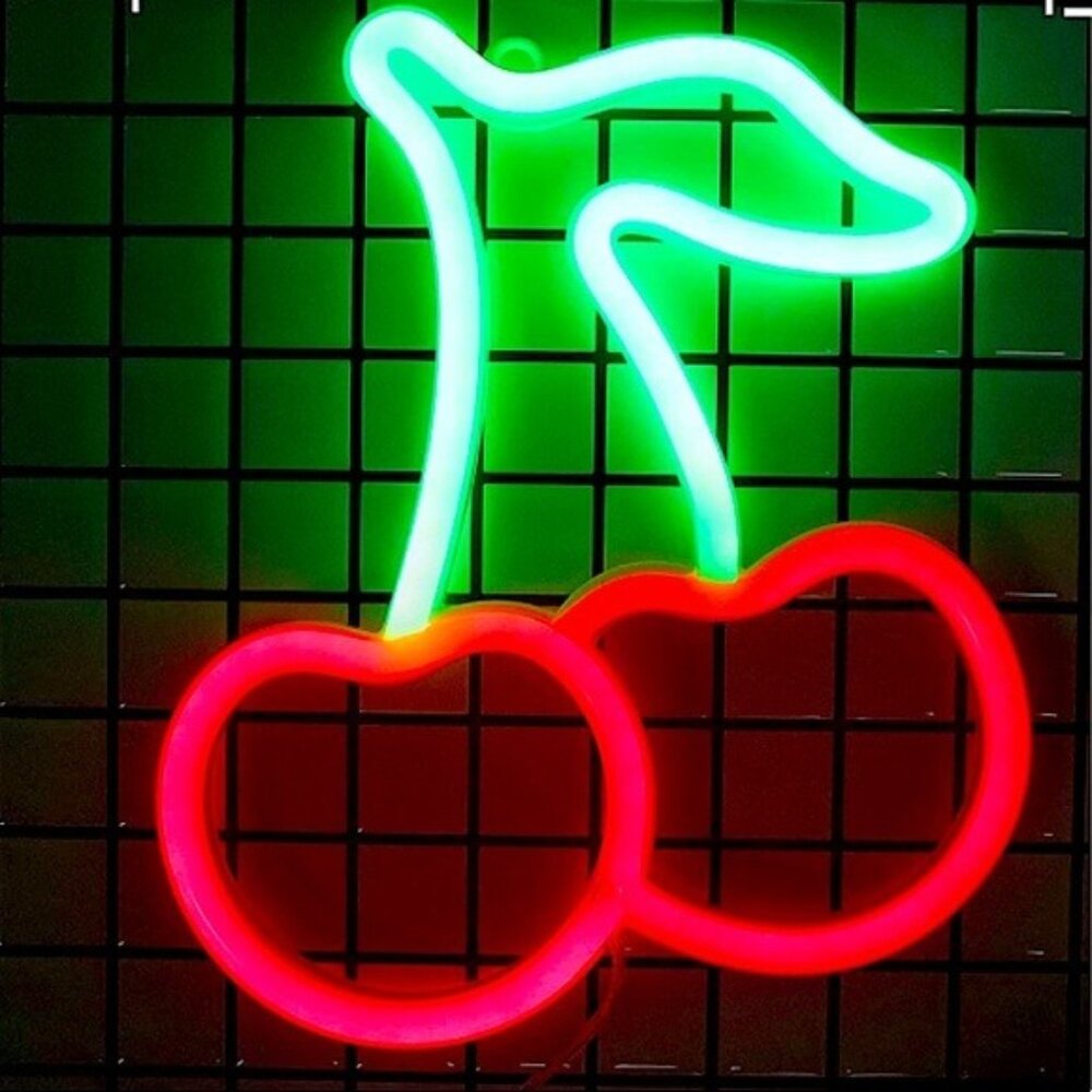 Twin Cherry Neon LED Room/Wall/Party Light Decor for Window/Porch/Dorm/Teens
